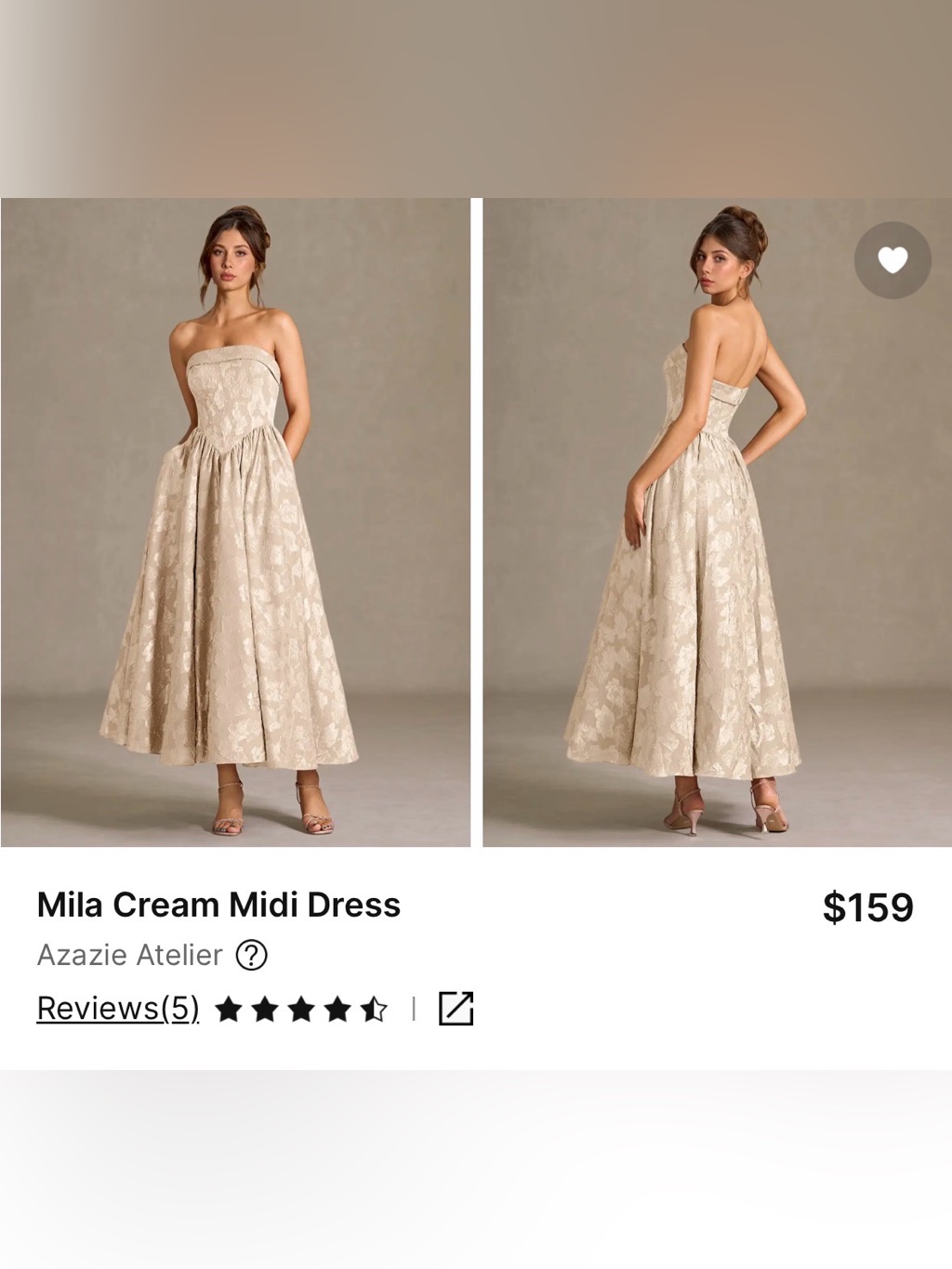 Azazie Cream Strapless Tea-Length Dress